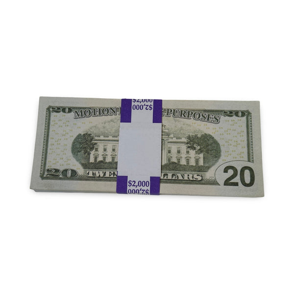 $20 Prop Money – Twenties Stack of $2,000 Copy Aged for Film ...