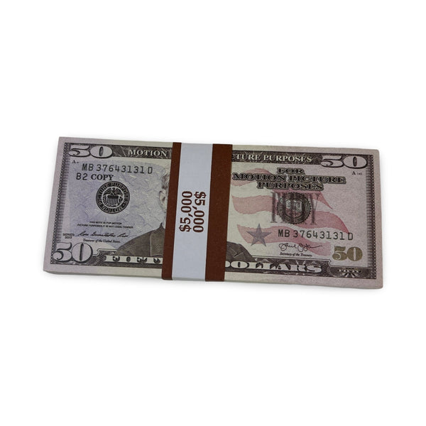 $50 Prop Money – Copy Fifties Stack of $5,000 for Film Use ...